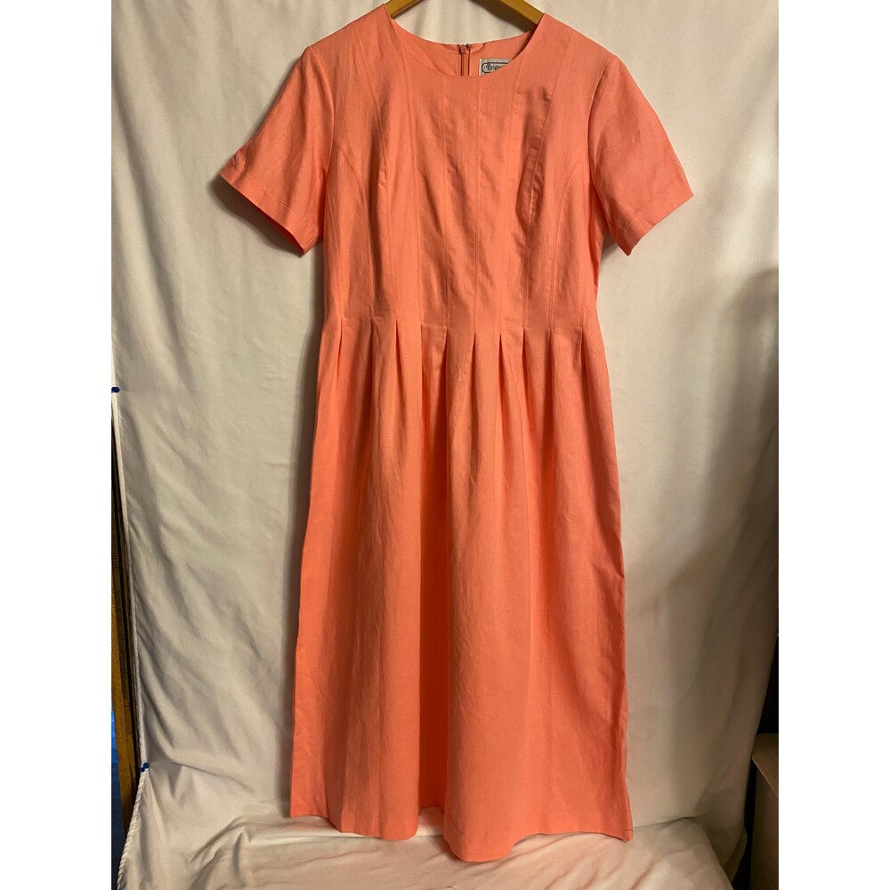 Linen/Cotton Peach Dress Tie-Back Midi Size 12 Vintage Bridgewater Classics